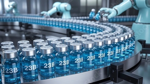 Obraz Robotic Arms Oversee Automated Production of Pharmaceutical Vials
