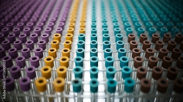 Obraz Rows of Colorful Medical Test Tubes in a Lab