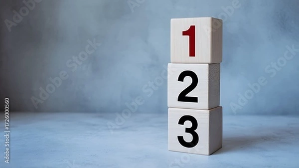 Obraz Stacked Wooden Blocks with Numbers 1, 2, 3