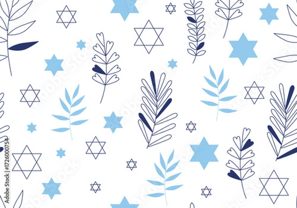 Fototapeta Jewish seamless pattern with confetti and star of David