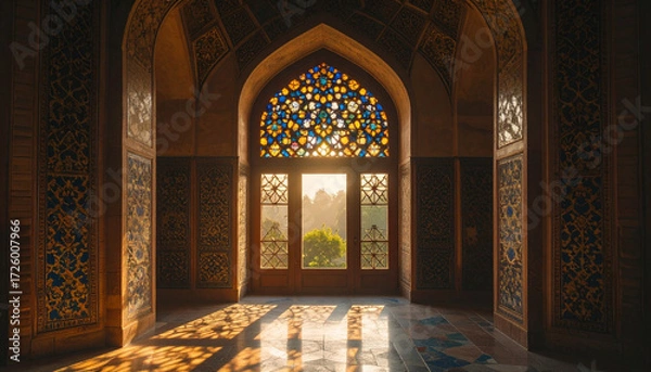 Fototapeta Islamic Mosaic Tile Geometry . Religion concept. Generated Image