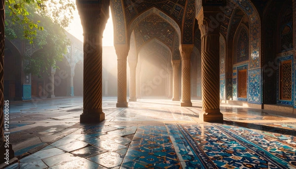 Fototapeta Islamic Mosaic Tile Geometry . Religion concept. Generated Image