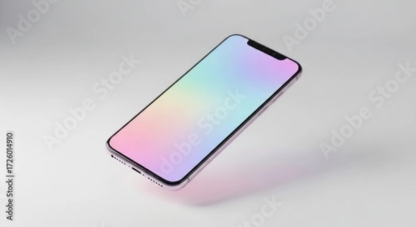 Obraz Floating Smartphone Mockup with an Ethereal Iridescent Pastel Screen.