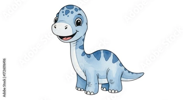 Obraz Adorable Blue Baby Dinosaur Cartoon with a Cheerful Smile and Spots, Isolated on White.