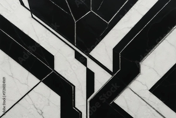 Fototapeta A high-contrast marble texture in pure white and deep graphite black, where the veins form sharp geometric patterns instead of organic lines.