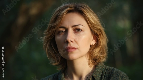 Fototapeta Contemplative Woman in Nature: A Portrait of Strength and Serenity