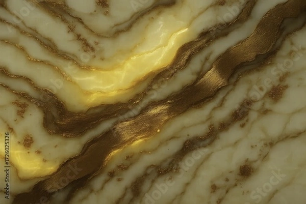 Fototapeta A luxurious marble design where the base color is creamy ivory with flowing veins of liquid gold and brushed bronze.