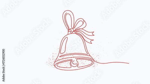 Fototapeta Red christmas bell with bow one line art vector. 