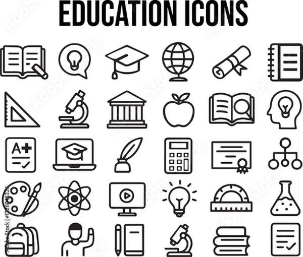 Obraz 30 Creative Education Icons – Flat Vector Set