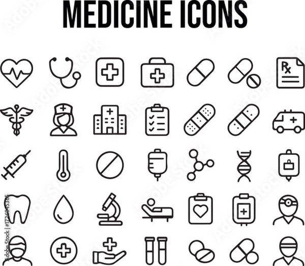 Obraz 30 Modern Medicine Icons – Flat Vector Set