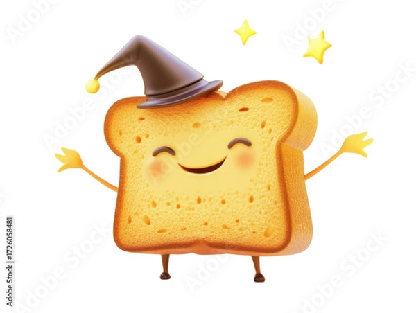 Fototapeta Happy Toast Character with Witch Hat and Sparkles