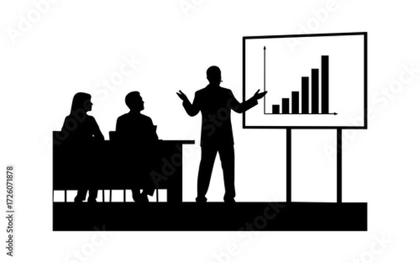 Fototapeta Business presentation silhouette with growth chart. business people discussing project.