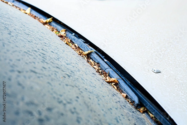 Fototapeta The first drops of water reach the surface of a dirty car requiring washing and cleaning, leading to corrosion and vehicle diagnostics at a service center
