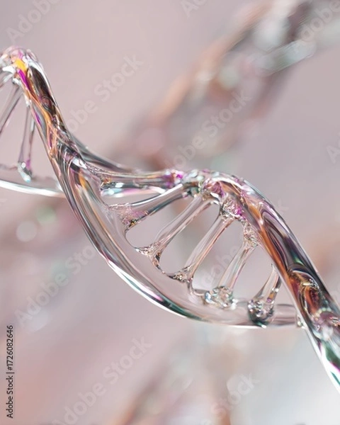 Fototapeta Translucent double helix dna structure shining with prismatic light effects emphasizing its elegant scientific geometry