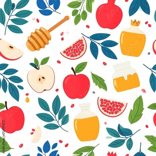 Fototapeta Fruit pattern with honey and leaves