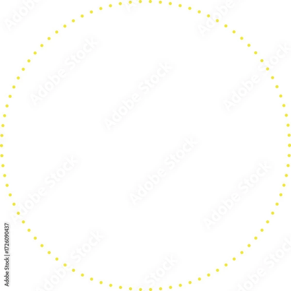 Fototapeta This is a minimalist graphic image featuring a large circle composed entirely of small, yellow dots. These dots are evenly spaced and form a perfect circular outline against a plain.