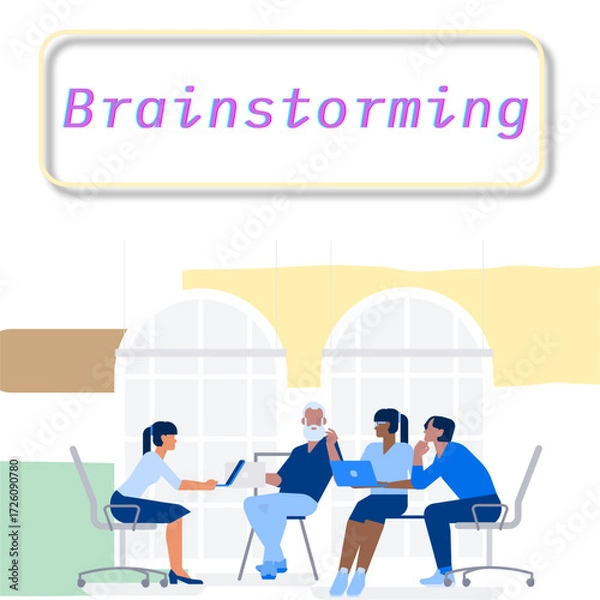 Fototapeta Brainstorming Session – Editable SVG Illustration with Transparent Background for Creative Thinking & Team Collaboration

