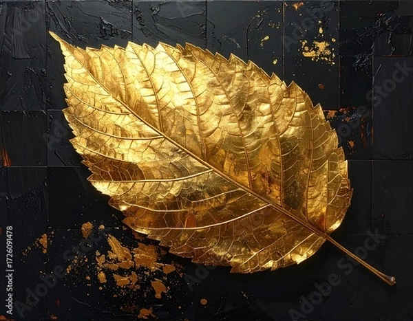 Obraz Golden Leaf on Dark Canvas Artpiece