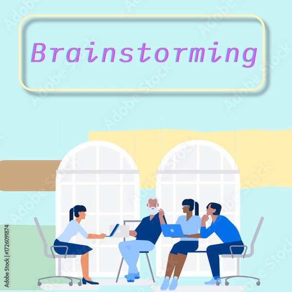 Fototapeta Brainstorming Session Illustration – Flat JPG for Creative Thinking, Team Collaboration & Office Presentations

