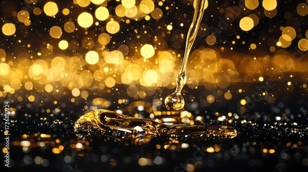 Fototapeta Golden liquid drop macro