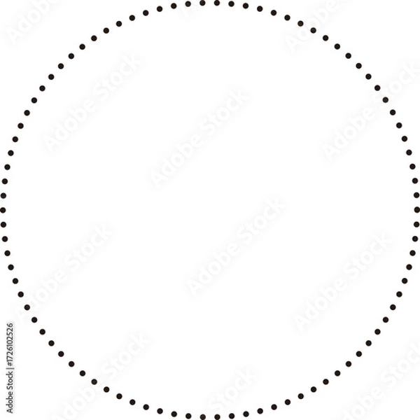 Fototapeta This is a minimalist graphic image featuring a large circle composed entirely of small, black dots. These dots are evenly spaced and form a perfect circular outline against a plain.