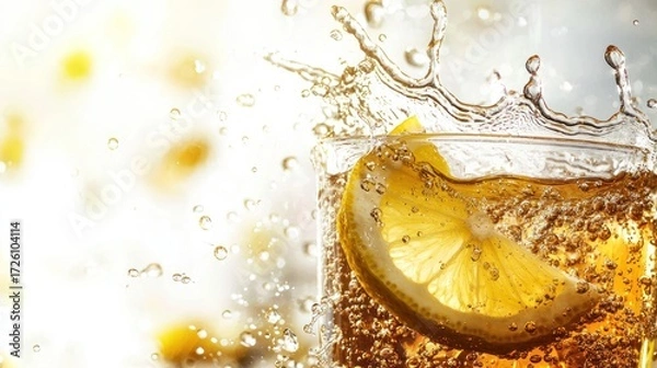 Fototapeta Refreshing lemon tea splash