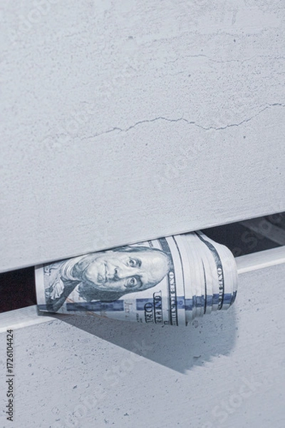 Fototapeta a stash of cash in a closet with underwear kept at home for emergencies