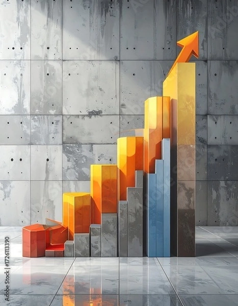 Fototapeta Graphic of rising graph against concrete wall