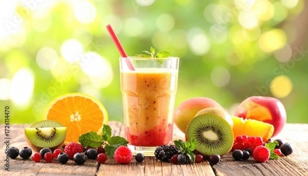 Obraz Smoothie with Mixed Fruits in Glass