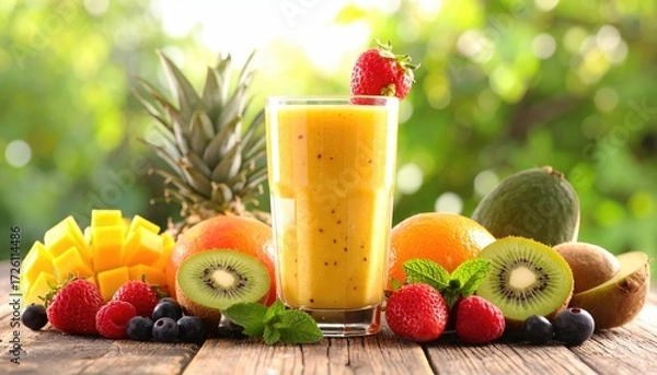 Obraz Smoothie with Mixed Fruits in Glass