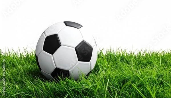 Obraz a soccer ball on green grass on white background