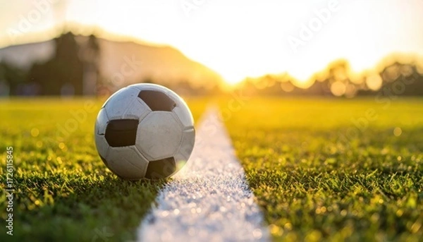 Obraz a soccer ball on white line of stadium