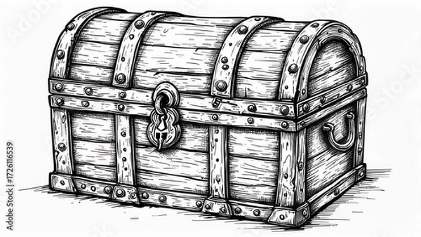 Obraz Antique Wooden Chest with Lock and Hinges.