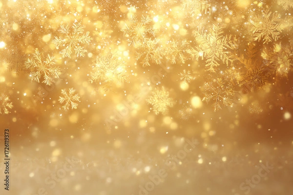 Fototapeta 金色に輝く冬の雪景色と雪の結晶背景