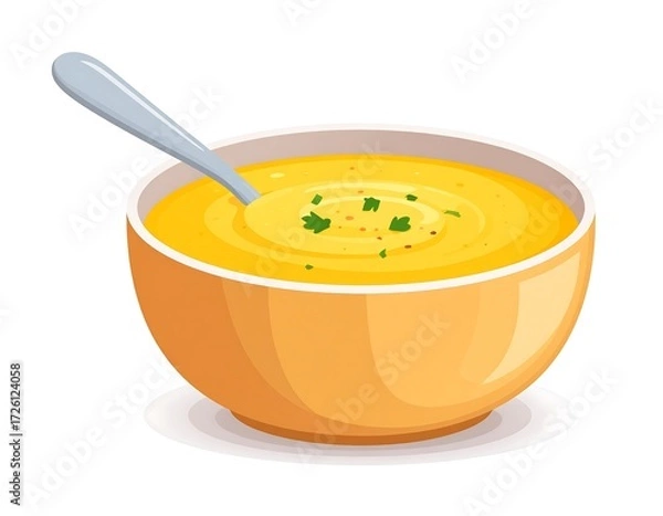 Fototapeta Creamy yellow soup in a bowl