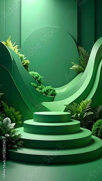 Fototapeta Green abstract display podium with plants