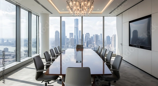 Obraz Modern Conference Room with City View, Business Meeting Space