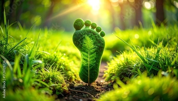 Fototapeta Green footprint in a lush forest