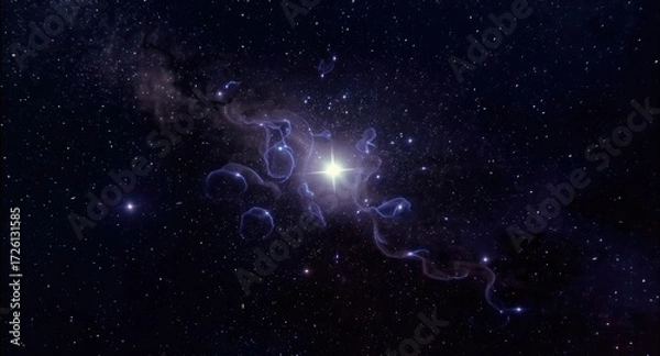 Fototapeta Cosmic nebula, glowing star, dark space