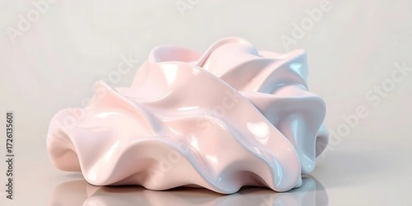 Obraz A light pink, abstract 3D shape with soft, flowing lines and a pearlescent sheen.