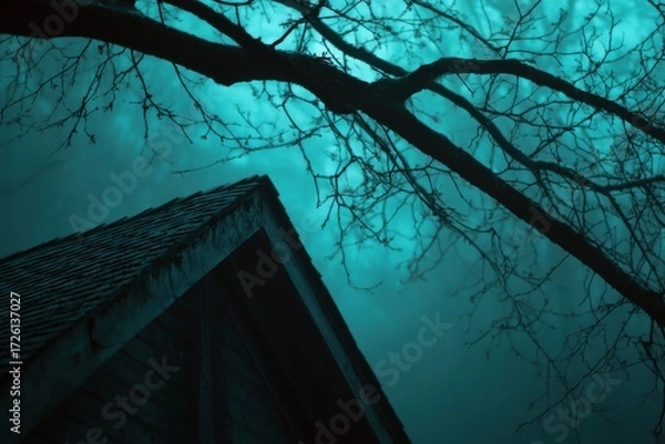 Fototapeta roof and tree branch