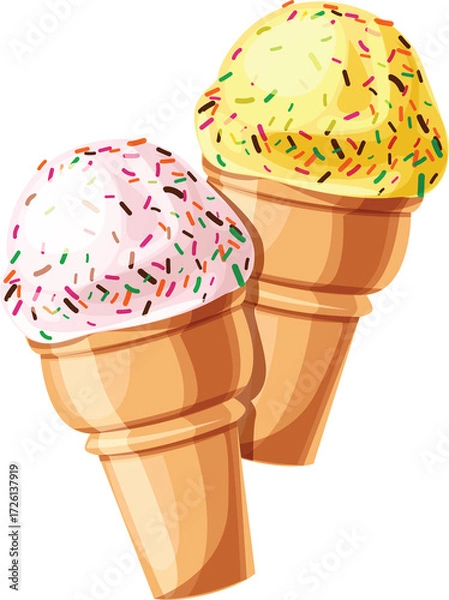Fototapeta Delicious ice cream cone topped with caramel swirl and whipped cream. PNG image with transparent background (no background).