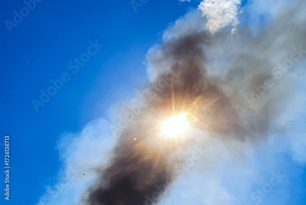 Fototapeta The sun shining through the smoke from forest fires is causing great tragedy for the environment and local residents, causing huge losses in millions of US dollars.