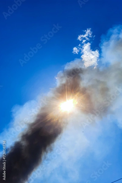 Fototapeta The sun shining through the smoke from forest fires is causing great tragedy for the environment and local residents, causing huge losses in millions of US dollars.