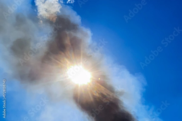 Fototapeta The sun shining through the smoke from forest fires is causing great tragedy for the environment and local residents, causing huge losses in millions of US dollars.