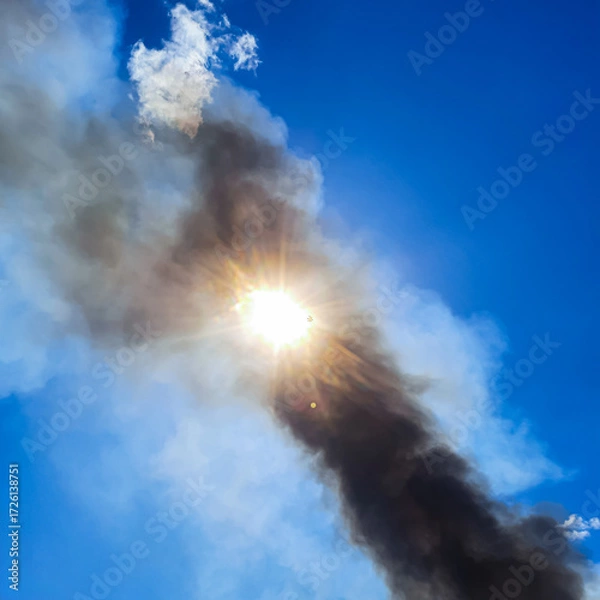 Fototapeta The sun shining through the smoke from forest fires is causing great tragedy for the environment and local residents, causing huge losses in millions of US dollars.