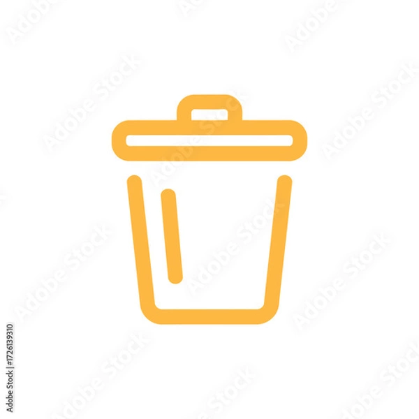 Fototapeta Isolated orange simple trash can icon on white background representing deletion or waste removal
