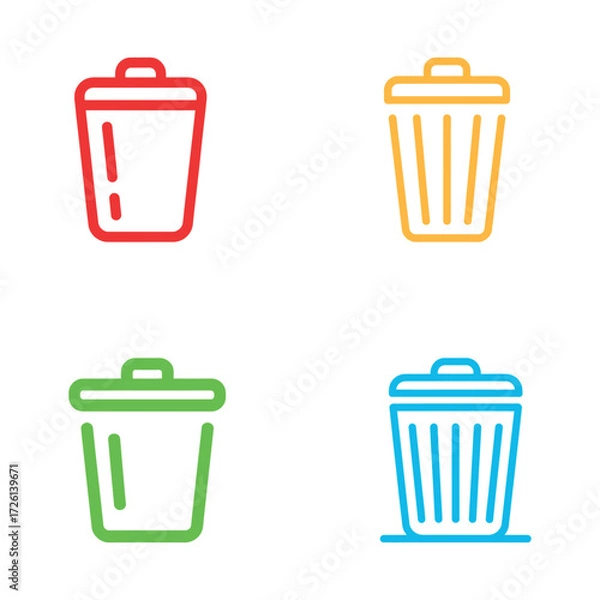 Fototapeta Colorful trash bin icons set on white background representing recycle bins