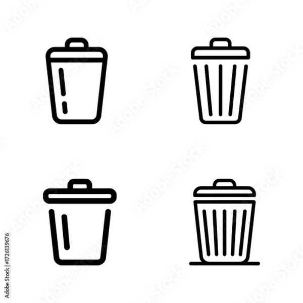 Fototapeta Collection of outline trash can icon set isolated on a clean white background
