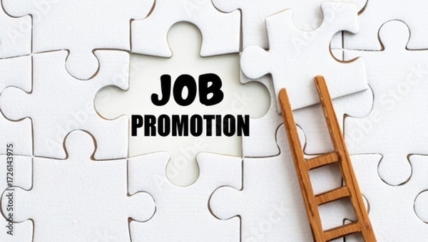 Fototapeta Job Promotion Text Revealed on White Puzzle with Ladder